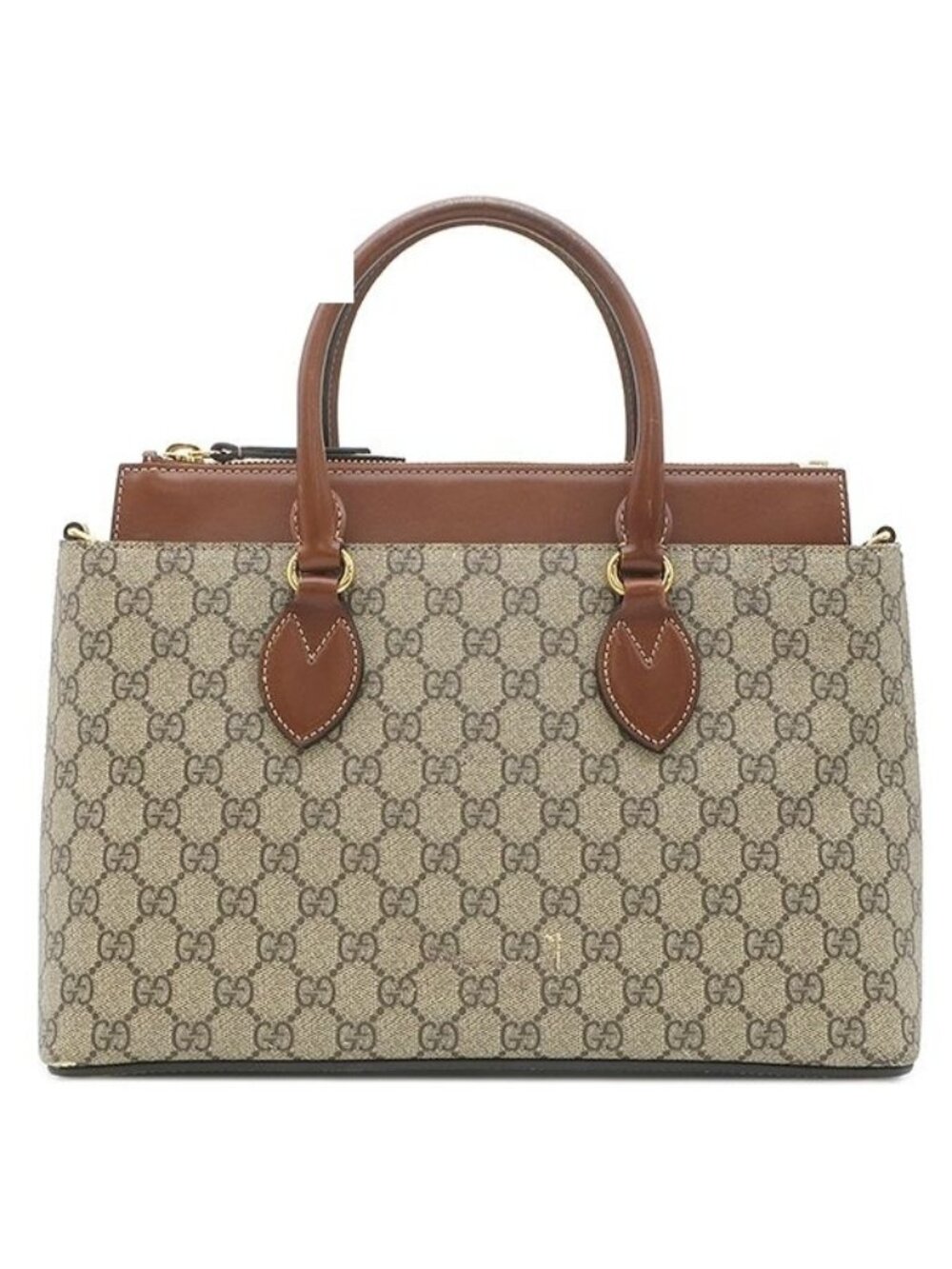 Gucci 2-Way Bag GG Supreme Small Canvas Leather Beige Brown Gold Handbag